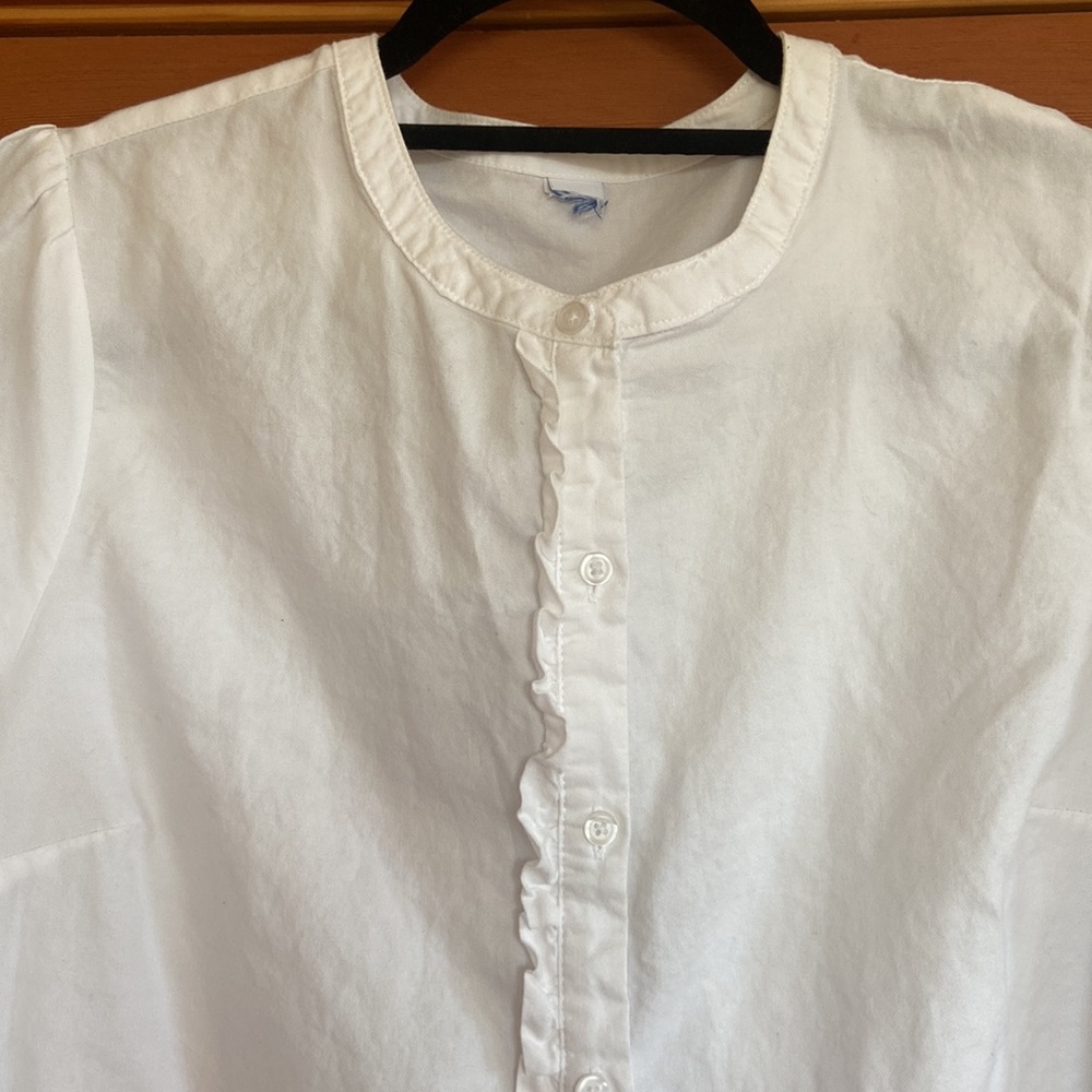 Relaxed Ruffle Trim Button-Down Shirt - Picture 4 of 8
